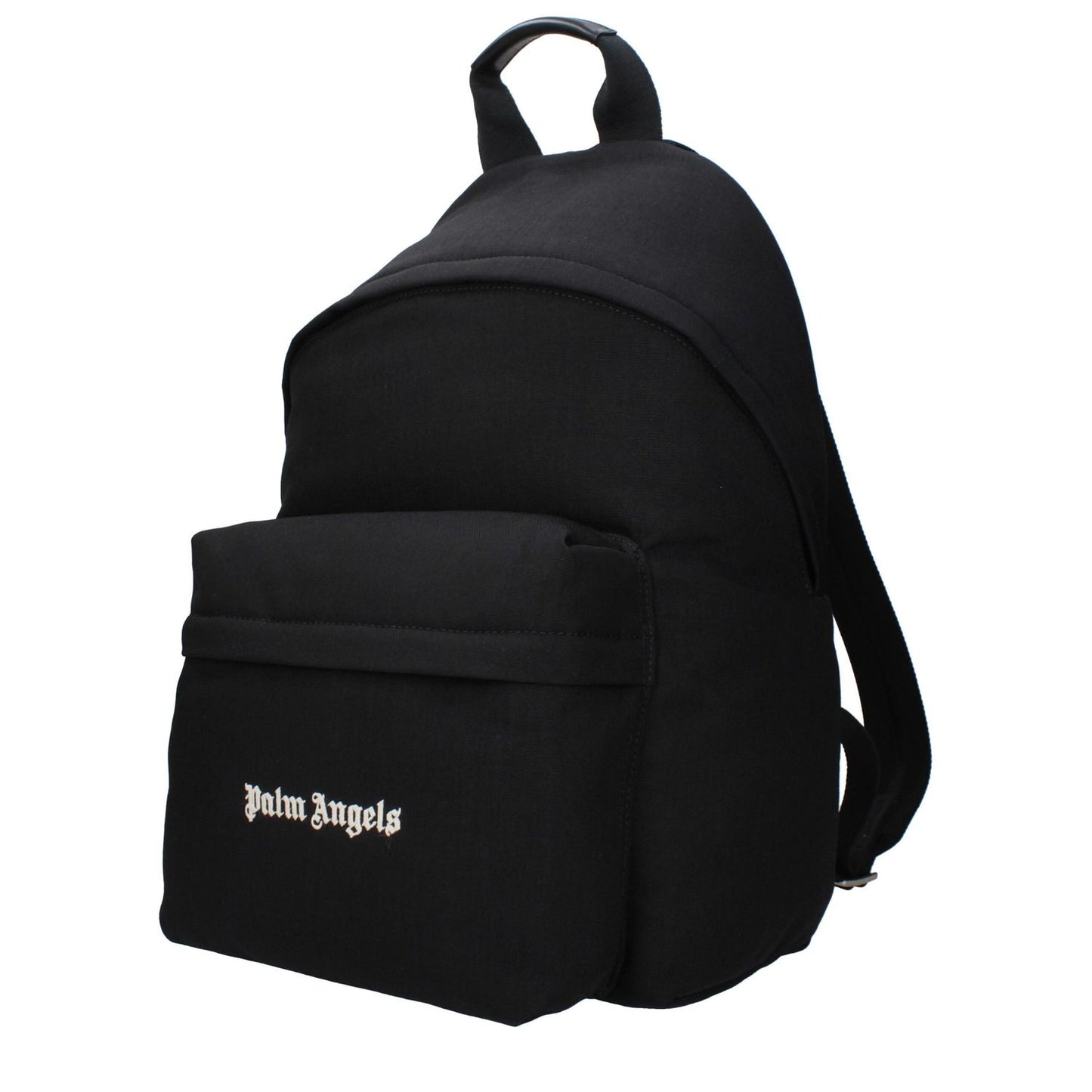 Palm Angels Black Fabric Backpack with front logo, adjustable straps, and vintage effect, MPN PMNB024FAB0011001, code F84827.