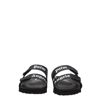 Palm Angels Black Leather Flat Sandals with strap closure and front logo design.