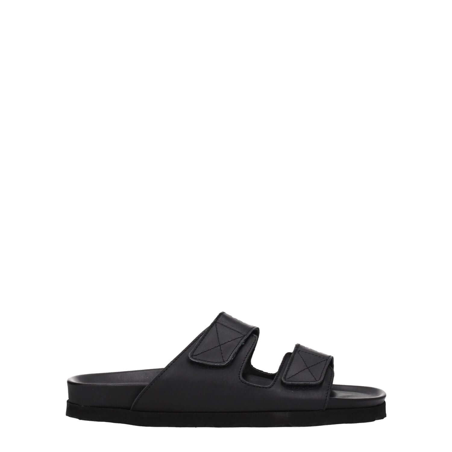 Palm Angels Black Leather Slippers