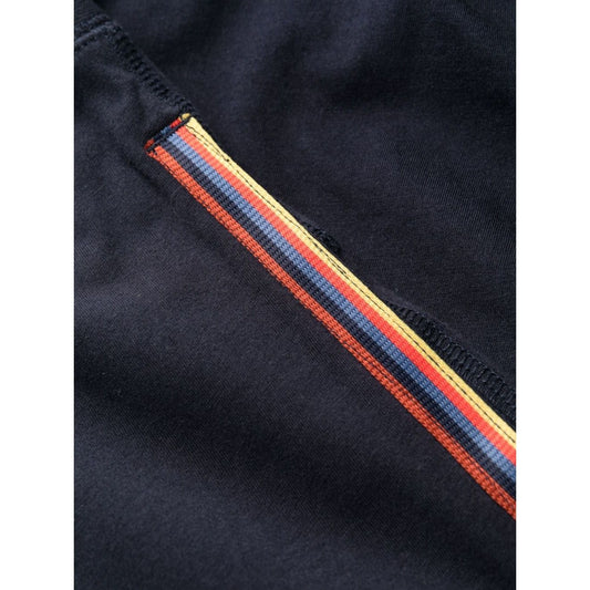 Paul Smith Trousers Blue midnight blue close-up with rainbow motif and jersey workmanship.
