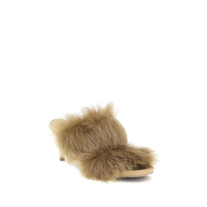 Pedro García Beige Leather Stiletto Heel Sandals with fur-trimmed design, elegant stiletto heel, and open toe for AW25 luxury.