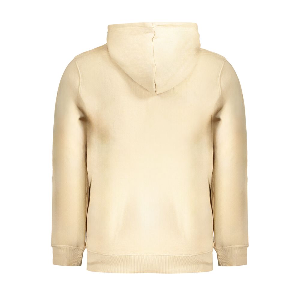 Back view of Pepe Jeans Beige Cotton Men Sweater showing hood and long sleeves, crafted from organic cotton.