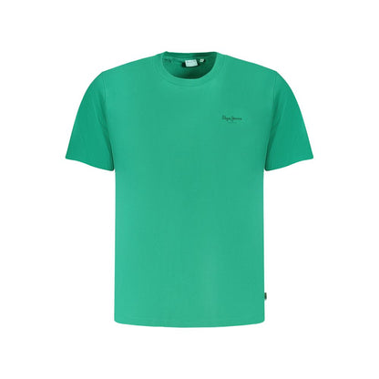Pepe Jeans Green Cotton T-Shirt with short sleeves, crew neck, and logo print made from 100% sustainable cotton.