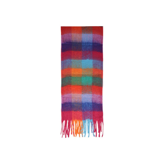 Pieces Orange Recycled Polyester Scarf with colorful fringed design.