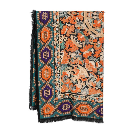 Pierre Louis Mascia Printed silk scarf with multicolour graphic print and frayed edges, size 195x135cm
