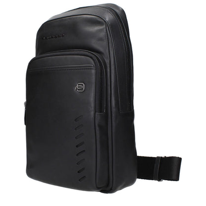 Piquadro Black Leather Crossbody Bag with front logo and adjustable shoulder strap, MPN CA5346S110N, code F84379.