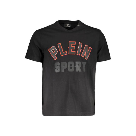 Plein Sport Black Cotton T-Shirt with short sleeves, crew neck, and logo print