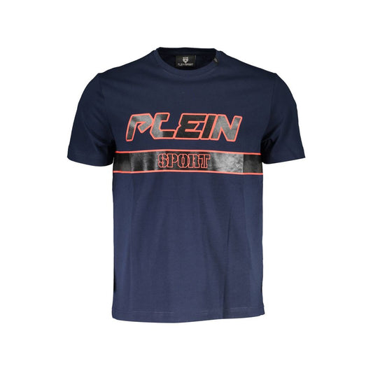 Plein Sport Blue Cotton Men T-Shirt with logo and crew neck design, showcasing sporty luxury style for modern casual wear.