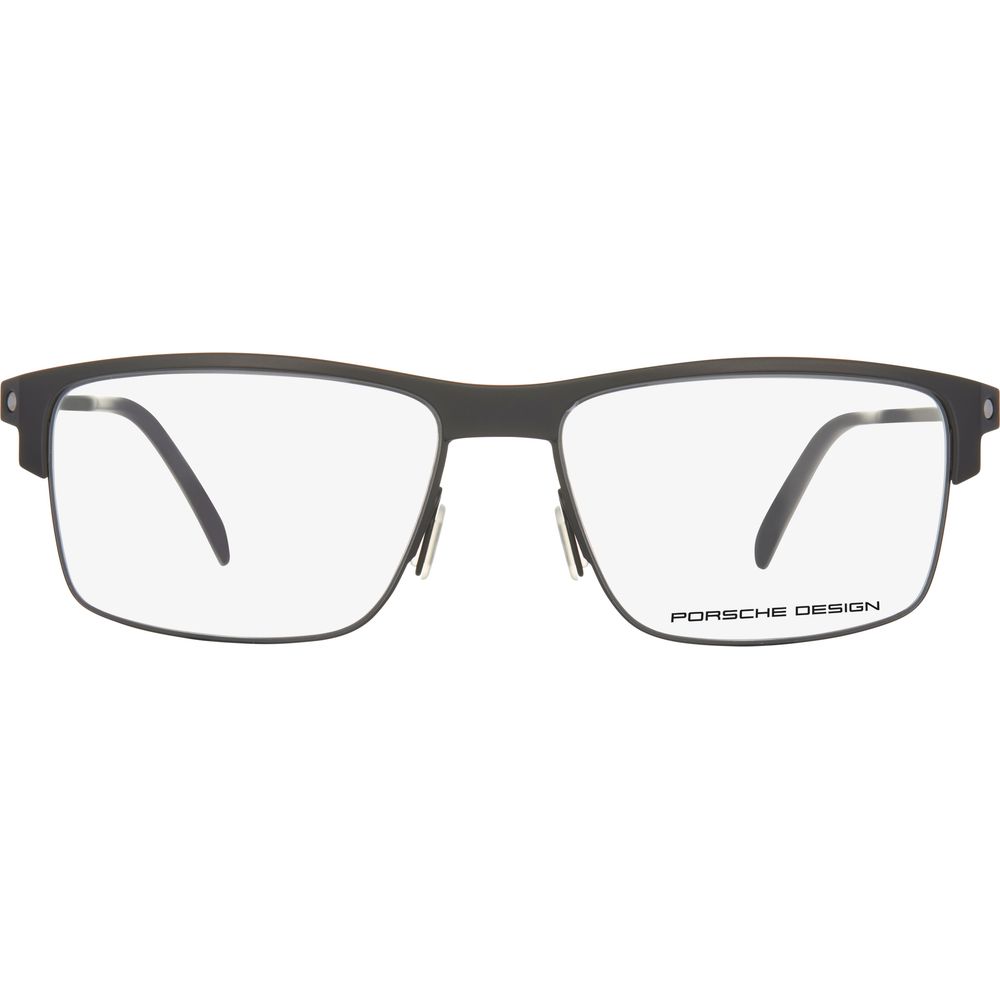 Porsche Black Metal Frames glasses P8361-A with black metal material and dimensions 55/16/145mm, made in Italy, front view.