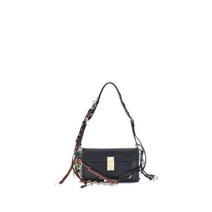Prada Black Calf Leather Bos Taurus Shoulder Bag with metallic logo and adjustable strap for versatile use