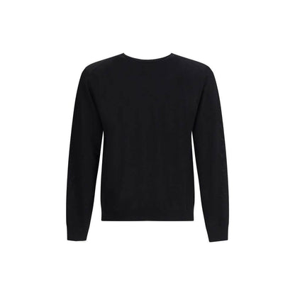 Prada Black Fleece Wool Sweatshirt with ribbed crew neck and embroidered logo, showcasing a minimal and elegant design for AW25 season.