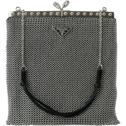 Prada Prada Elegant Silver Mesh Shoulder Evening Bag BAG1182 1728,Black | Silver,Material: Metal,New with tags,Prada,Shoulder Bags - Women - Bags,Women