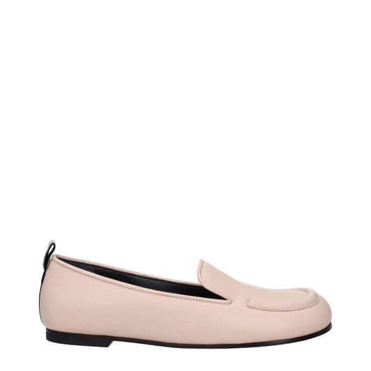 Premiata Pink Leather Slip-On Loafers with round toe, low flat heel, and back logo detailing in nude pink.