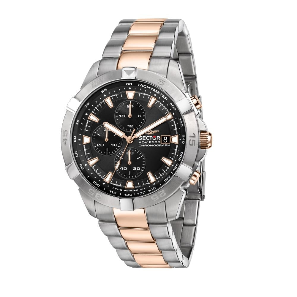 SECTOR Mod. ADV2500 stainless steel quartz chronograph wristwatch for gentlemen, featuring a 43mm dial and 10 ATM water resistance.