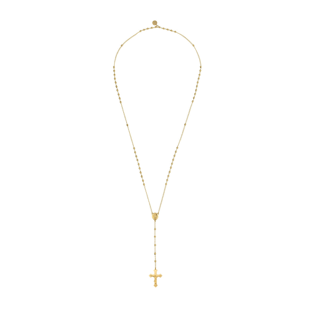 Elegant gold necklace with cross pendant from RADIANT JEWELS JEWELRY Mod. RH000319 on white background.