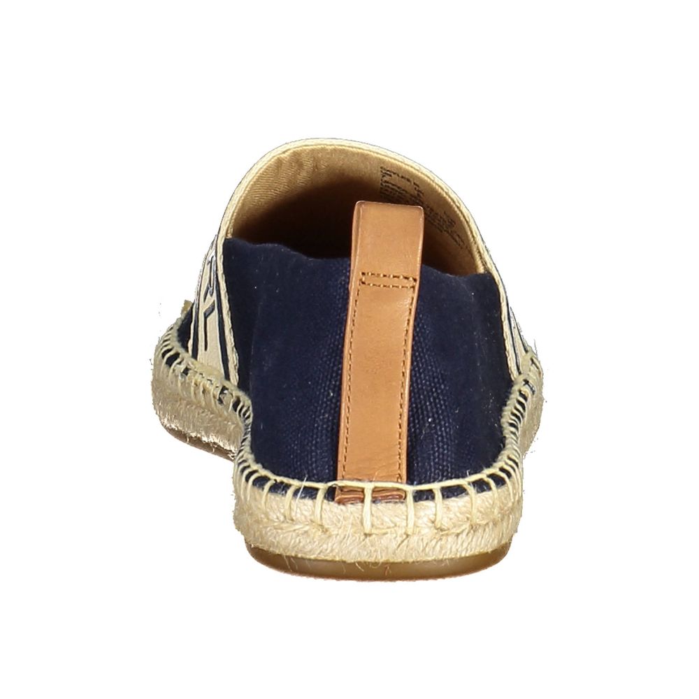 Rear view of Ralph Lauren Blue Polyester Women Flat Shoe with leather trim and stitching details.