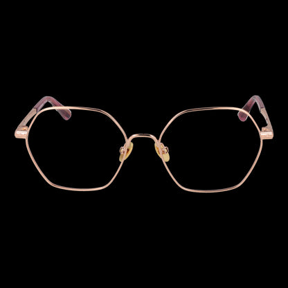 SCOTCH & SODA MOD. SS1025 53401 Lady eyeglasses with rose gold hexagonal frame displayed on black background.