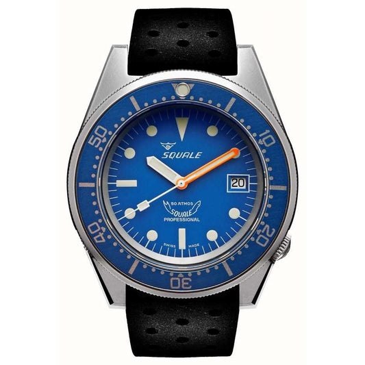 SQUALE Mod. BLUE BLASTED wristwatch, 42mm stainless steel case, rubber strap, 50 ATM water resistant, sapphire dial, Swiss made, in box.