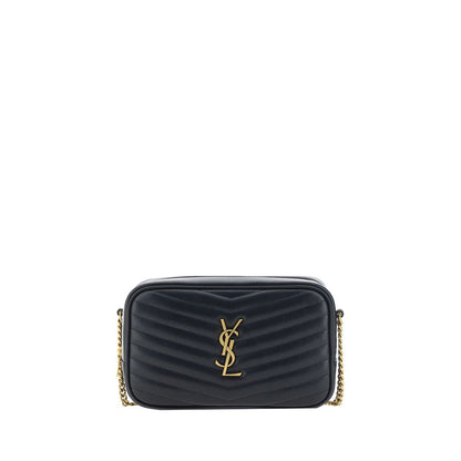 Saint Laurent Black Calf Leather Bos Taurus Shoulder Bag with quilted design and YSL logo.