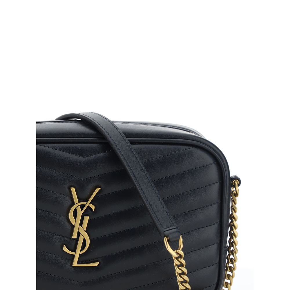Saint Laurent Black Calf Leather Bos Taurus Shoulder Bag with quilted design and YSL plaque.