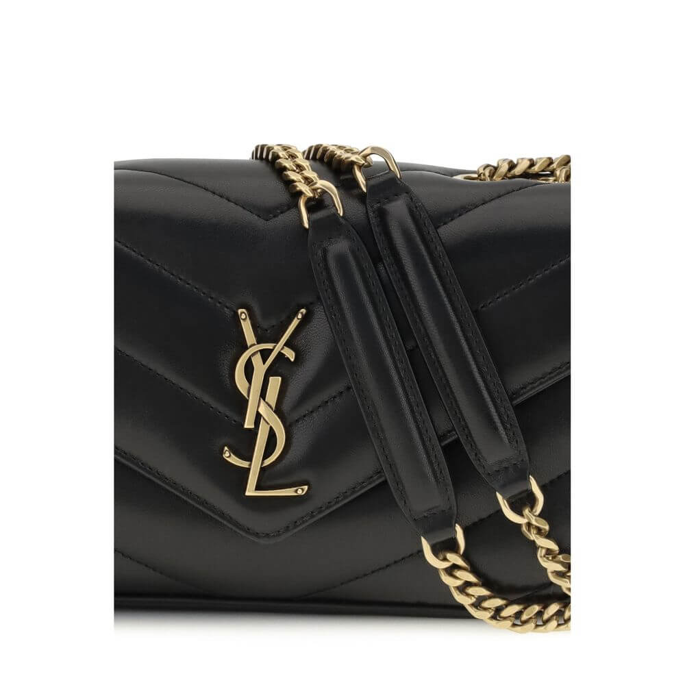 Saint Laurent Black Lamb Ovis Aries Aries Shoulder Bag with logo and chain strap detail