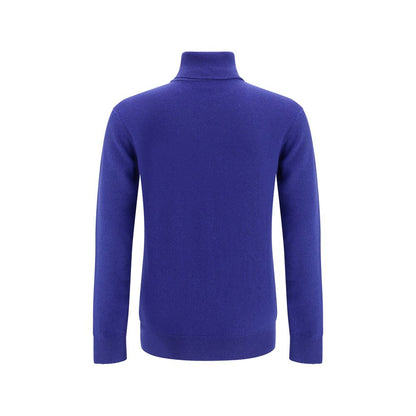 Saint Laurent Blue Cashmere Cashmere Sweater with ribbed high collar, perfect for smart or casual looks.