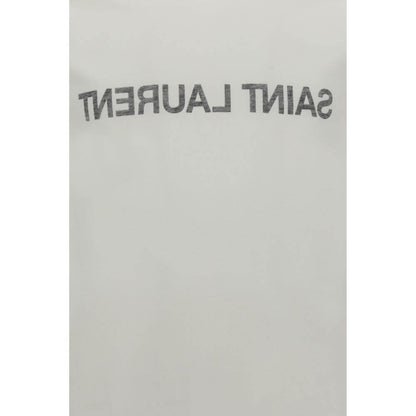 Saint Laurent White Cotton T-Shirt featuring ribbed crew neck and brand monogram, 100% cotton, made in Italy for AW25 season.