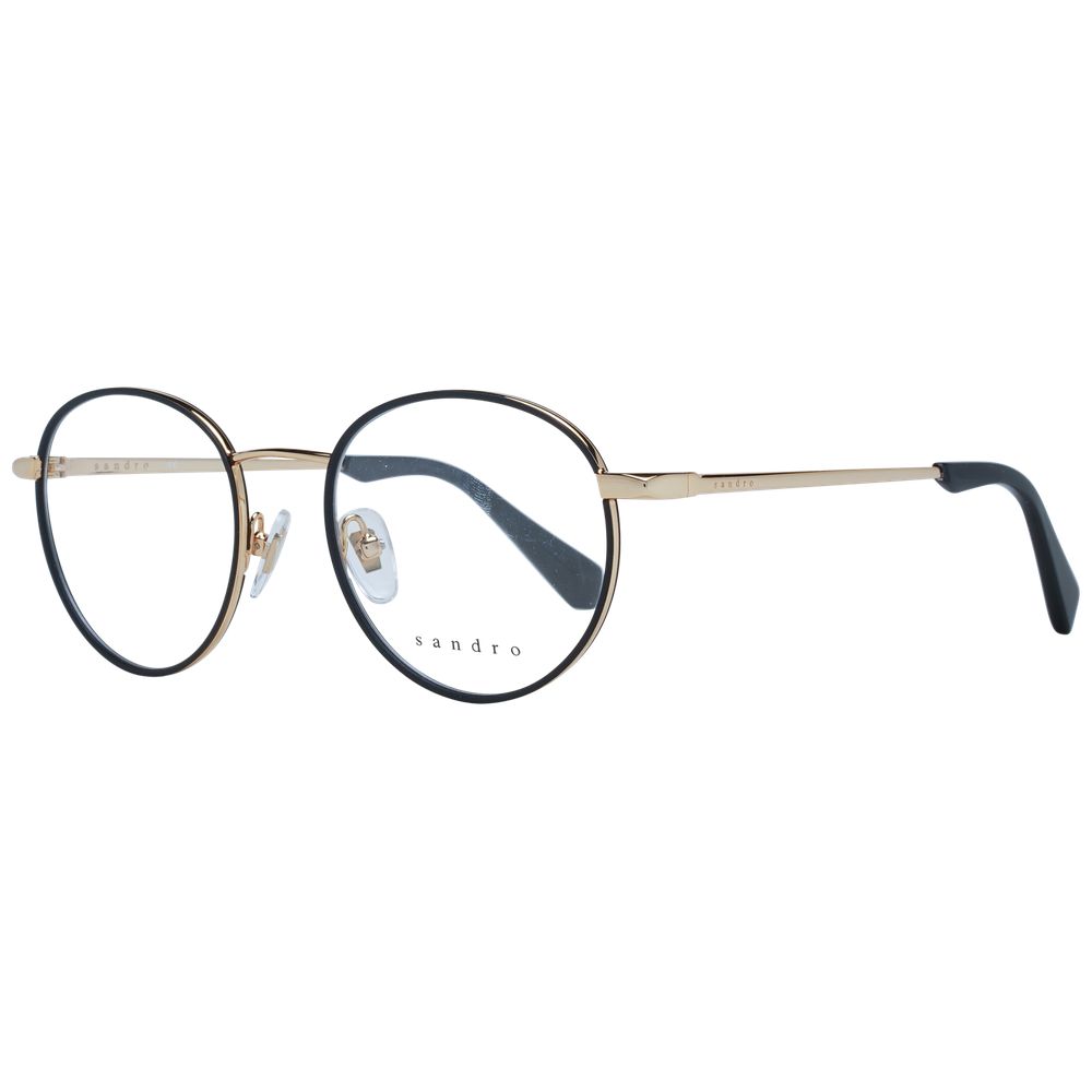 Sandro Black Men Glasses Frame with full-rim stainless steel round style, black frame color, and demo lenses for male fashion.