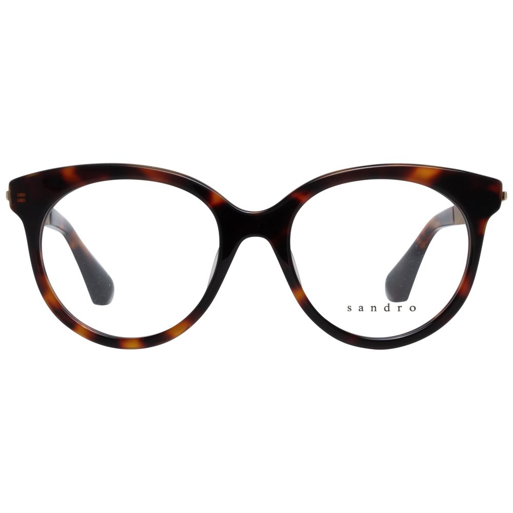 Sandro Brown Women Glasses Frame, full-rim butterfly style with metal and plastic material. Size 48-17-135, brown color.