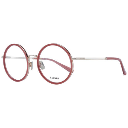 Sandro Red Metal Glasses (Frames) for women, full-rim round style with red metal frame, plastic demo lenses, includes branded case.