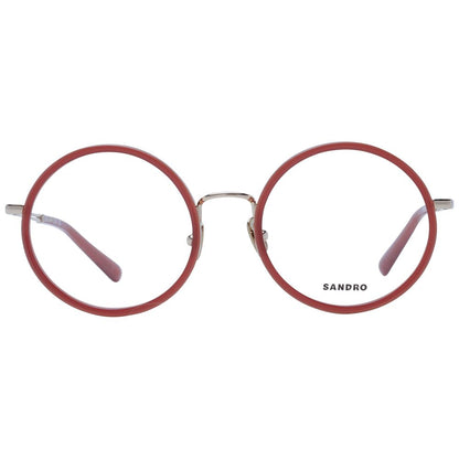 Sandro Red Metal Glasses (Frames) for Women in full-rim round style with red metal frame and demo lenses.