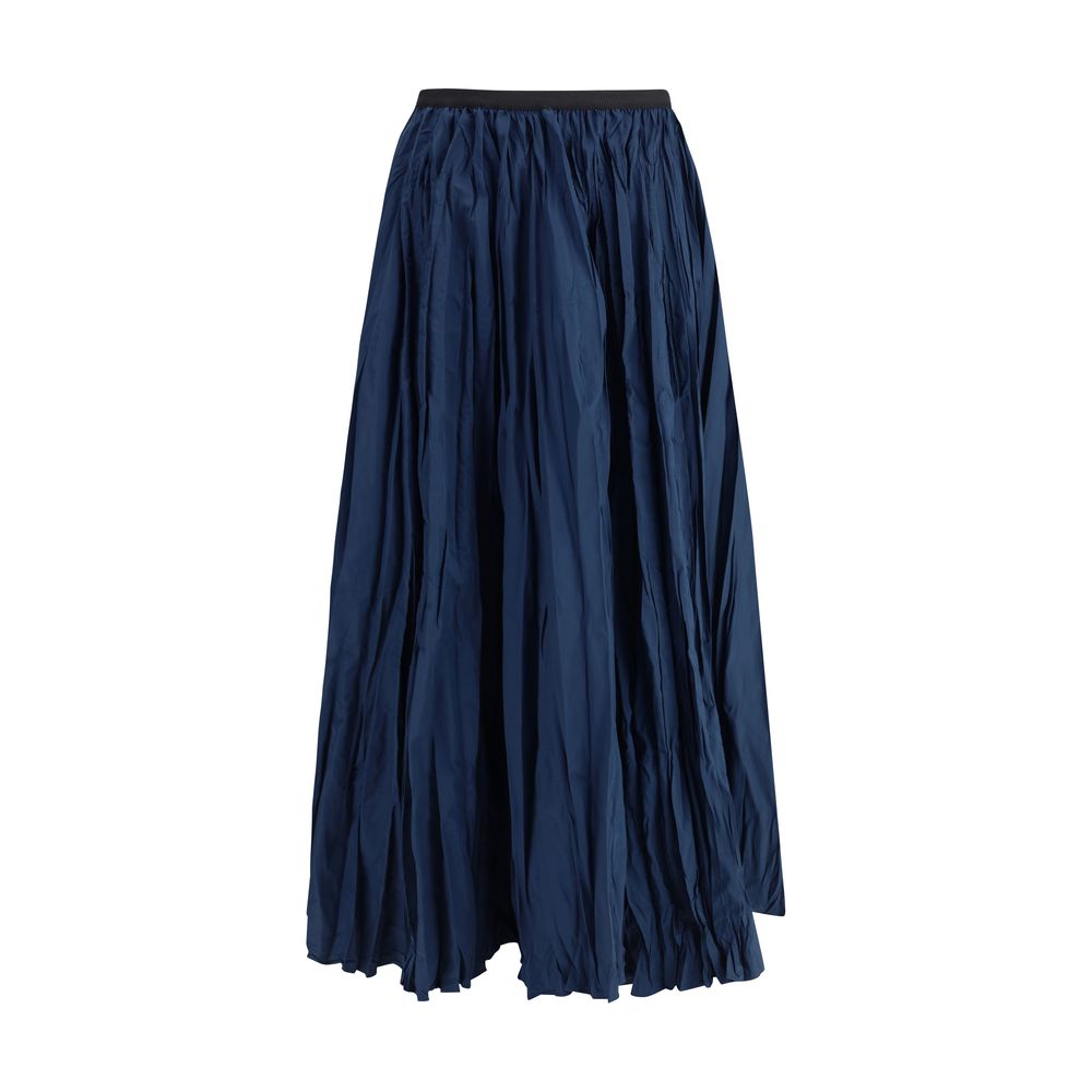 Sara Roka Blue Polyester Midi Skirt with pleated crinkle effect and elasticized waistband for a sophisticated look