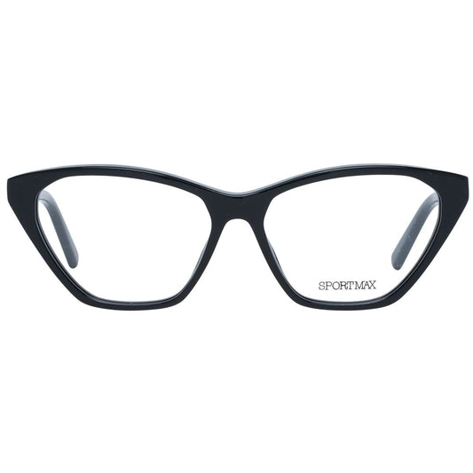 Alt Tag: Sportmax Black Women Glasses Frame in full-rim butterfly style with acetate black frame and demo lenses.