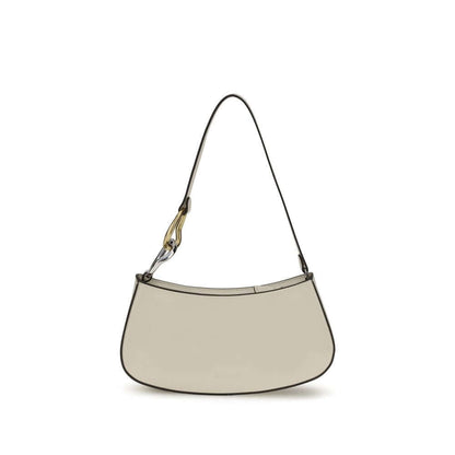 Staud Cream Calf Leather Bos Taurus Shoulder Bag with flat strap and snap hook detail, perfect for versatile everyday style.