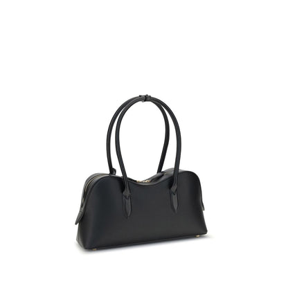Stella McCartney Black Nylon Shoulder Bag with embossed logo and dual handles, showcasing elegance and sustainable design.