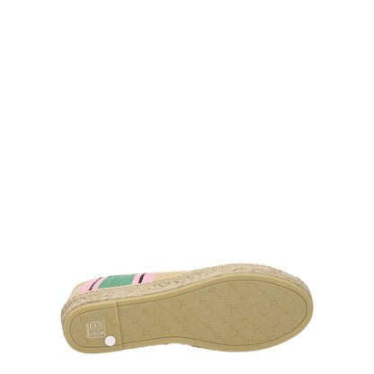 Bottom view of Stella McCartney Multicolor Fabric Espadrilles with rubber sole and round toe design, showcasing logo detail.