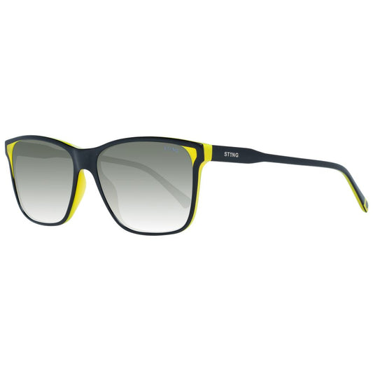 Sting Black Men Sunglass with black plastic frame, grey mirrored gradient lenses, rectangle style, 100% UVA & UVB protection.