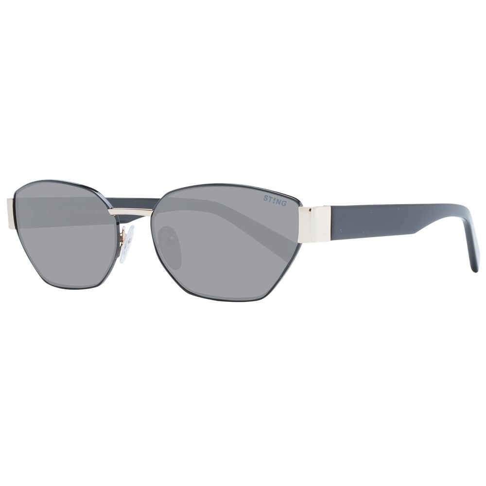 Sting Black Unisex Sunglass with grey lenses, black metal full-rim frame, rectangle style. Includes branded case, 100% UVA & UVB protection.