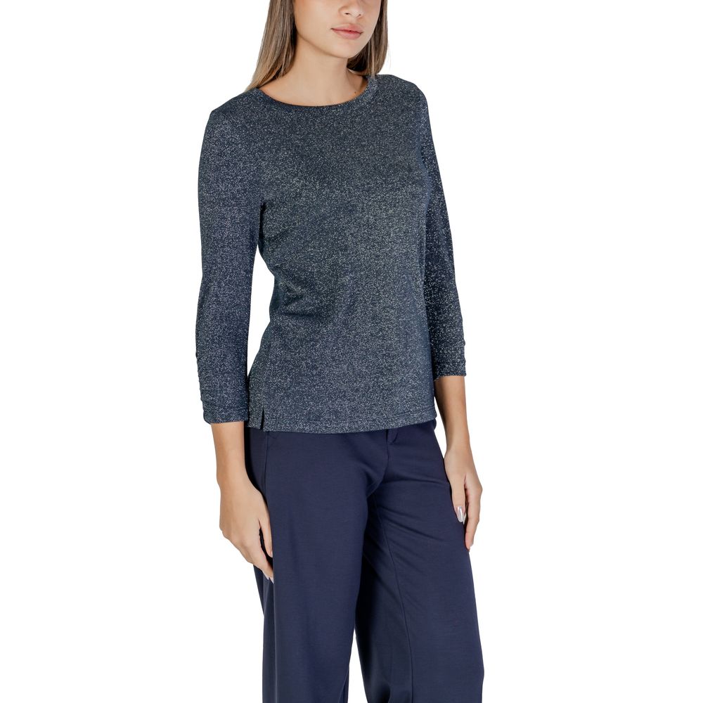Street One Blue Polyester Long Sleeve women's top, ideal for Fall/Winter, featuring a blend of polyester, viscose, metalized, and elastane.