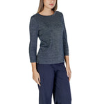 Street One Blue Polyester Long Sleeve women's top, ideal for Fall/Winter, featuring a blend of polyester, viscose, metalized, and elastane.