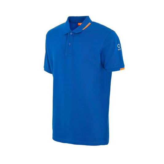 Suns Blue Cotton Polo Shirt with ribbed collar, logo on left sleeve, and front button closure.