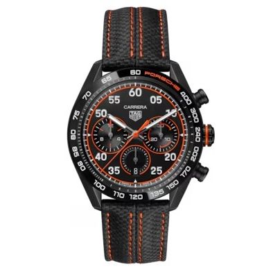 TAG HEUER Mod. CARRERA PORSCHE wristwatch with stainless steel case and chronograph, 44mm, sapphire dial, Swiss-made, Gent, in official box.