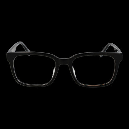 Front view of black rectangular eyeglasses for men, model TIMBERLAND MOD. TB1846-H 54001, isolated on black background.