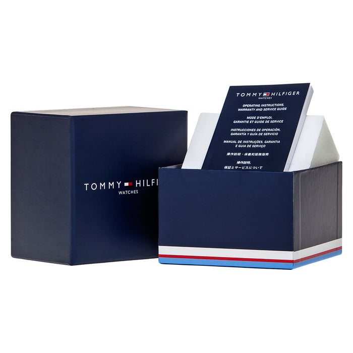 Official packaging box for TOMMY HILFIGER Mod. 1791999 watch, showing branded box and instruction manual.