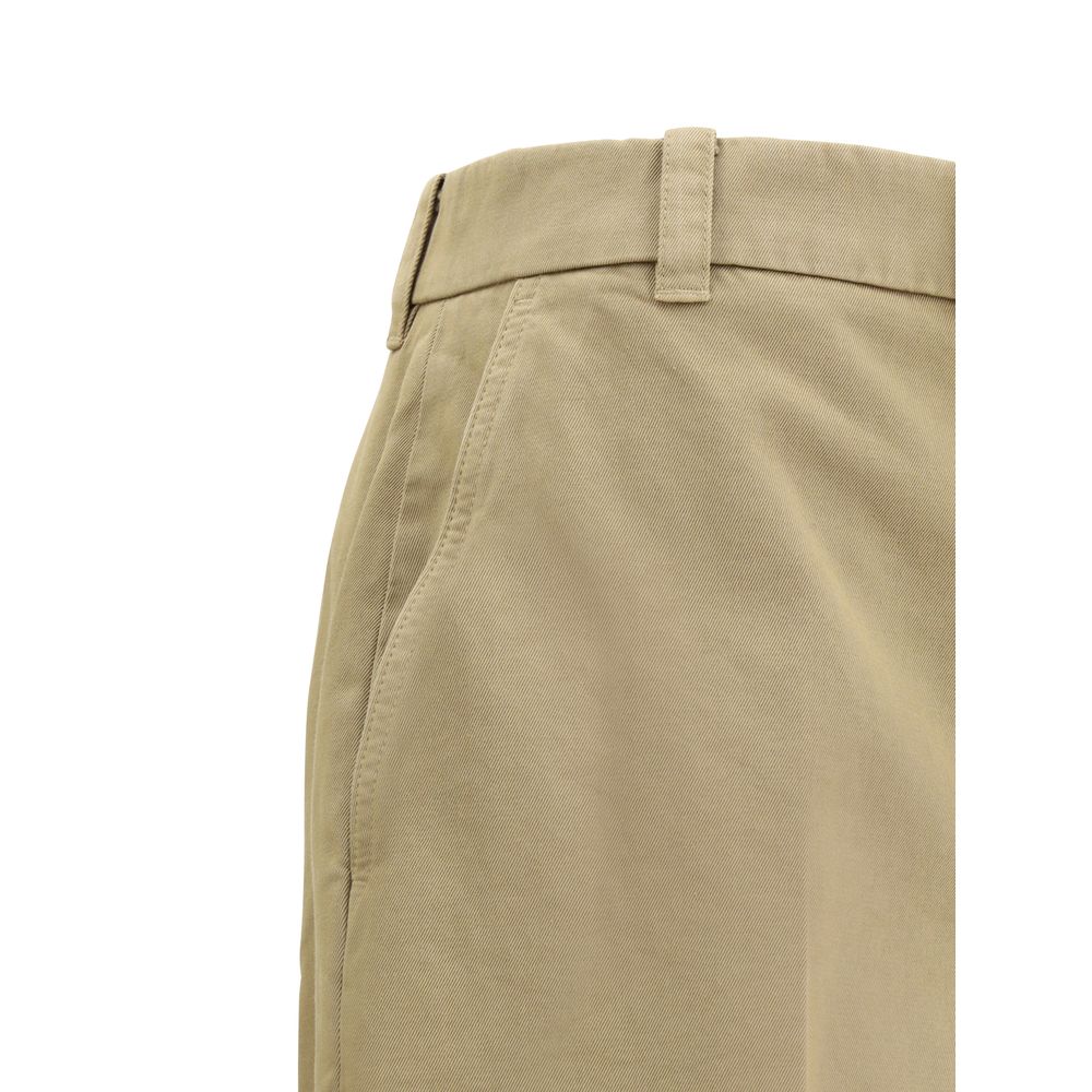 Side view of Thom Browne Cotton Pants with hook, button closure and welt pockets, showcasing refined straight-leg silhouette.