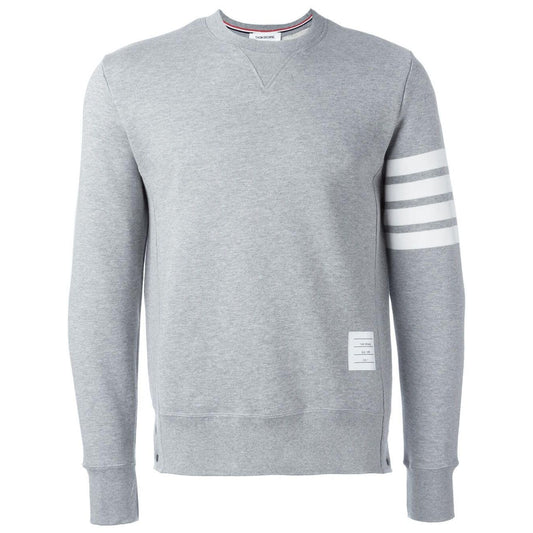 Thom Browne Sweaters Grey - Pebble grey loopback cotton jersey with 4-Bar stripe, crew neck, ribbed trims, crafted in Japan.