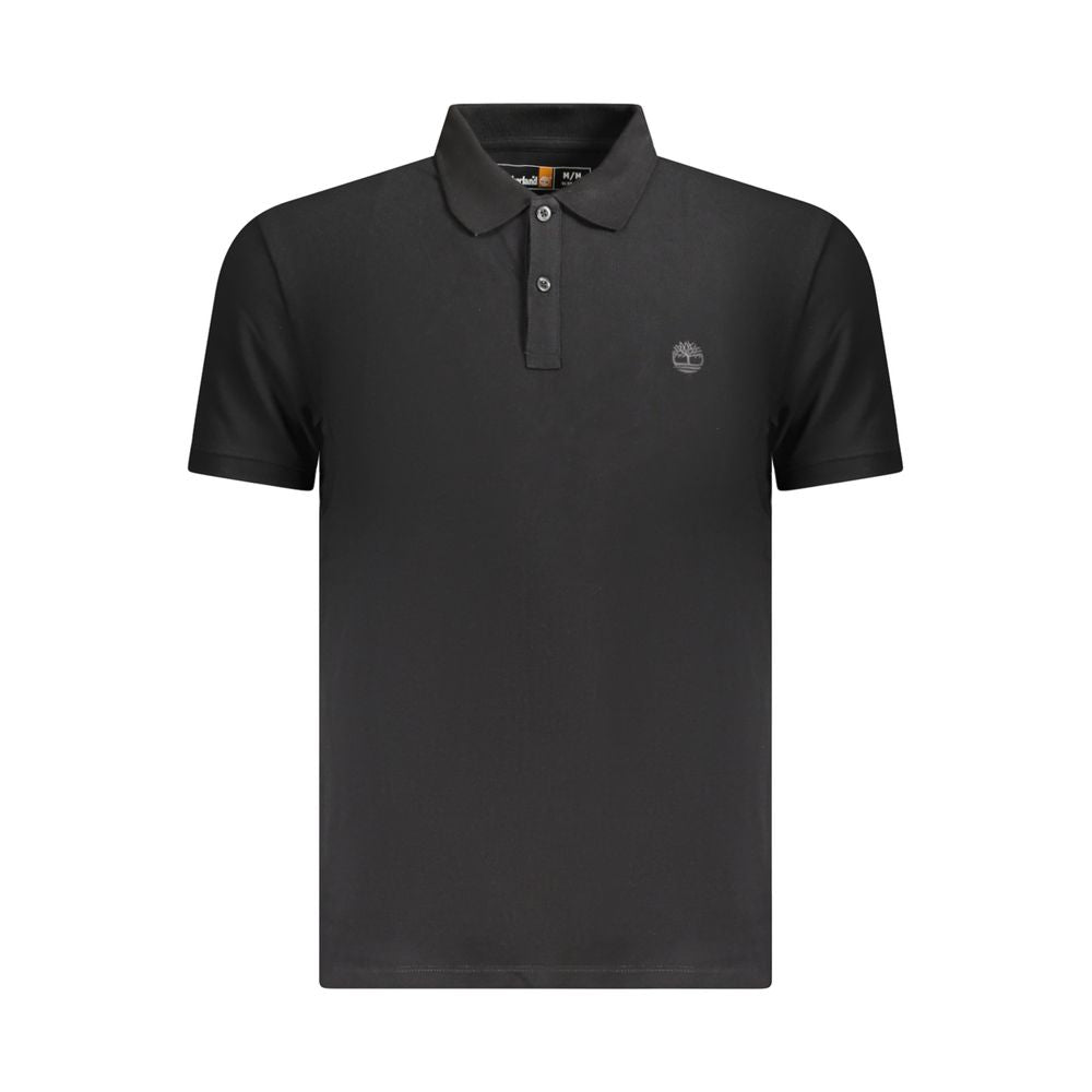 Timberland Black Cotton Men Polo Shirt - slim-fit, short-sleeve, two-button placket, iconic logo, premium 100% cotton.