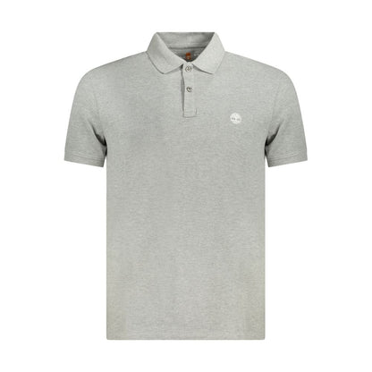 Timberland Gray Cotton Polo Shirt with slim fit, short sleeves, 2 buttons, logo embroidery.