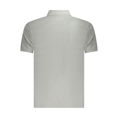 Back view of Timberland Gray Cotton Polo Shirt featuring slim fit, short sleeves, 2 buttons, and embroidery logo.