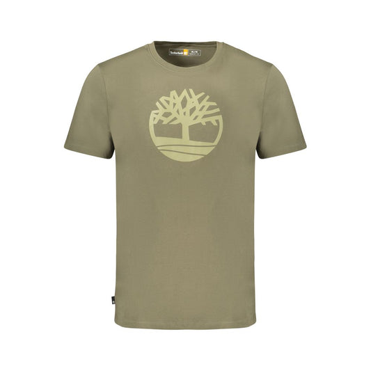 Timberland Green Cotton Men T-Shirt with logo and short sleeves, showcasing a classic crew neck design and premium quality material.